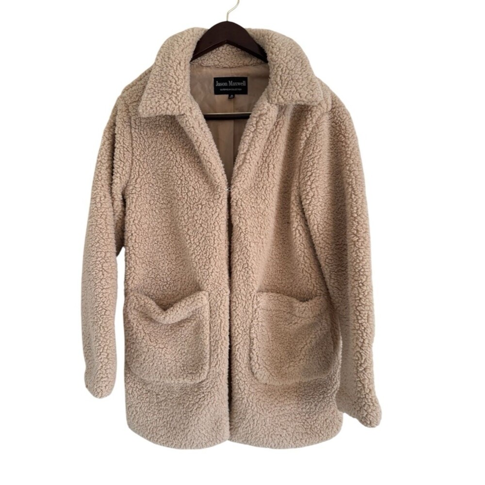 Jason Maxwell Sherpa Lightweight jacket | Size Medium | Tan Cream Clasp closure